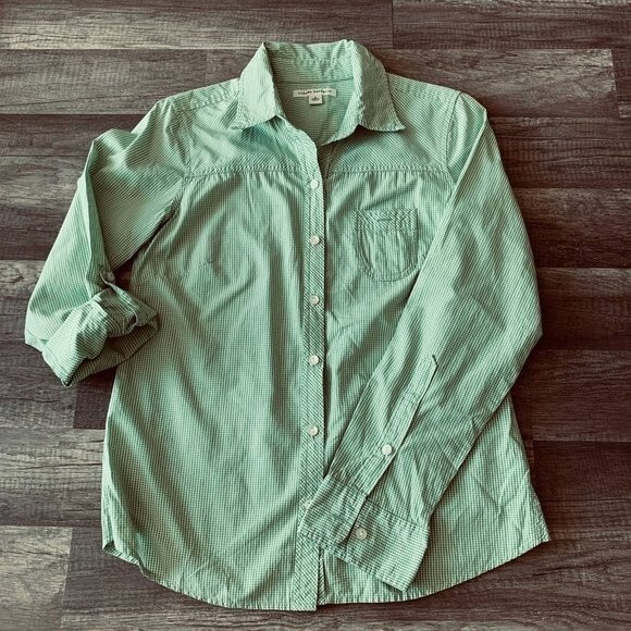 Banana Republic green shirt  Pin checks pattern long sleeve  button shirt size S - Picture 2 of 14